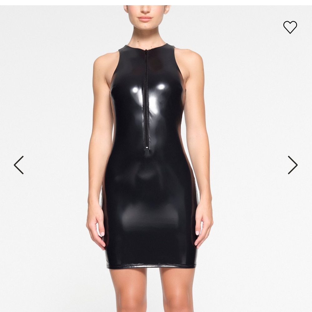 SKIMS STRETCH VINYL MINI DRESS in ONYX